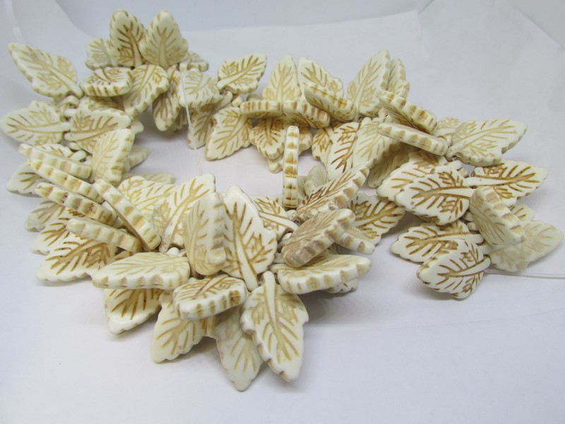 (image for) Cream howlite Leaf beads 17x28mm #1890