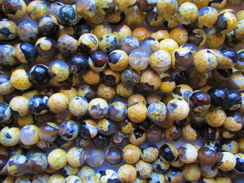 (image for) Yellow and black agate round beads 10mm #1023