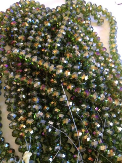 (image for) Green crystal rondelle beads 6x8mm #1448