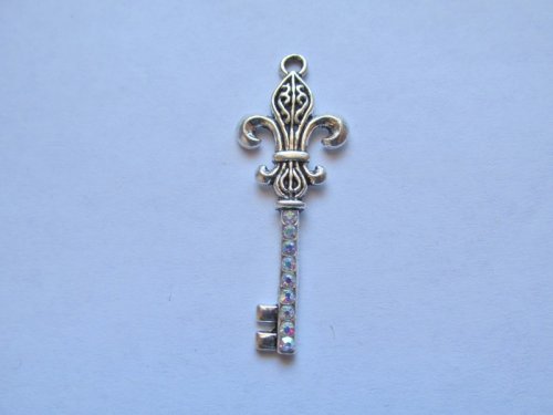 (image for) Fleur de Lis Key w/ AB Crystals Pendant/Charm #PP82