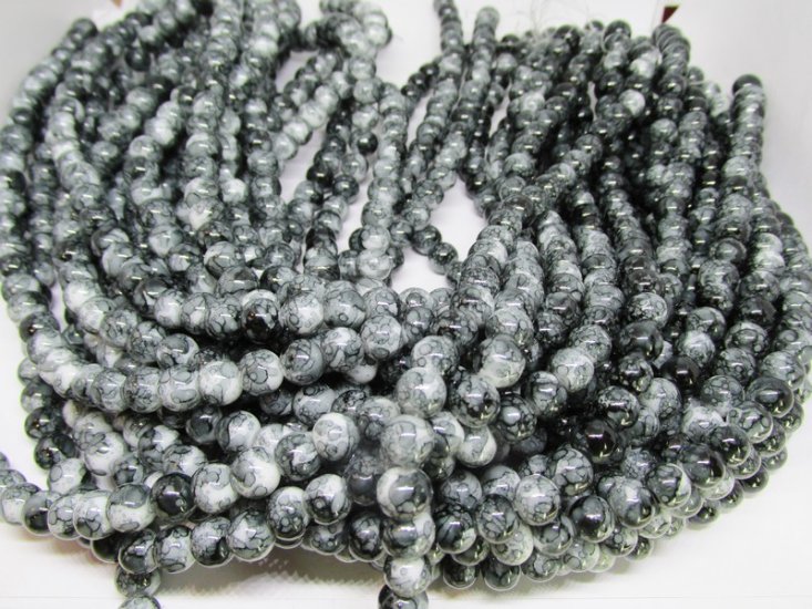 (image for) Back and white marble glass beads #1605-TU
