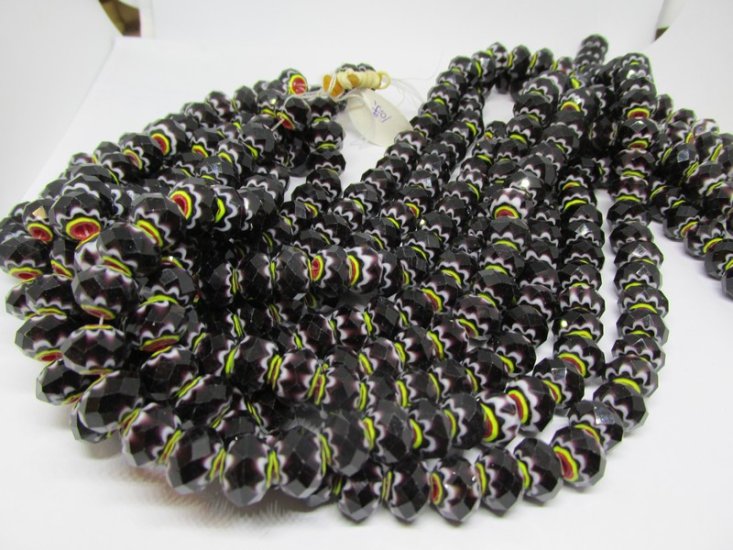 (image for) Black Crystal Glass Rondel Fancy 8x12mm #1610