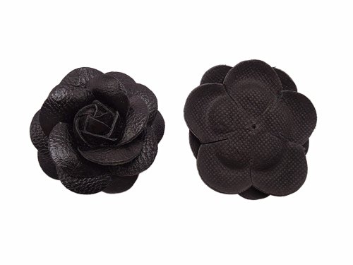 (image for) Black faux leather rose 2 1/2"