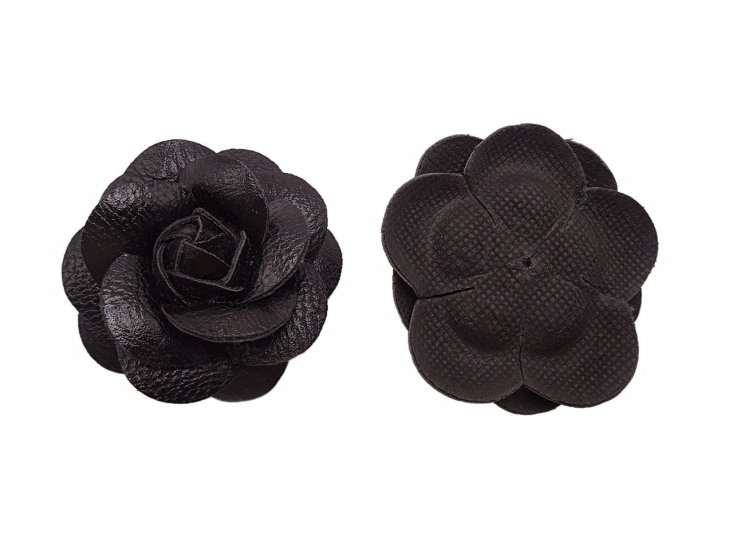 (image for) Black faux leather rose 2 1/2"