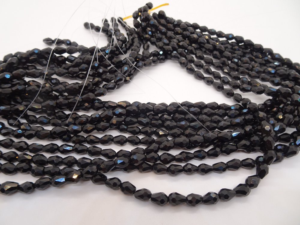 (image for) Black pear shaped faceted crystals 5x8mm #1619B