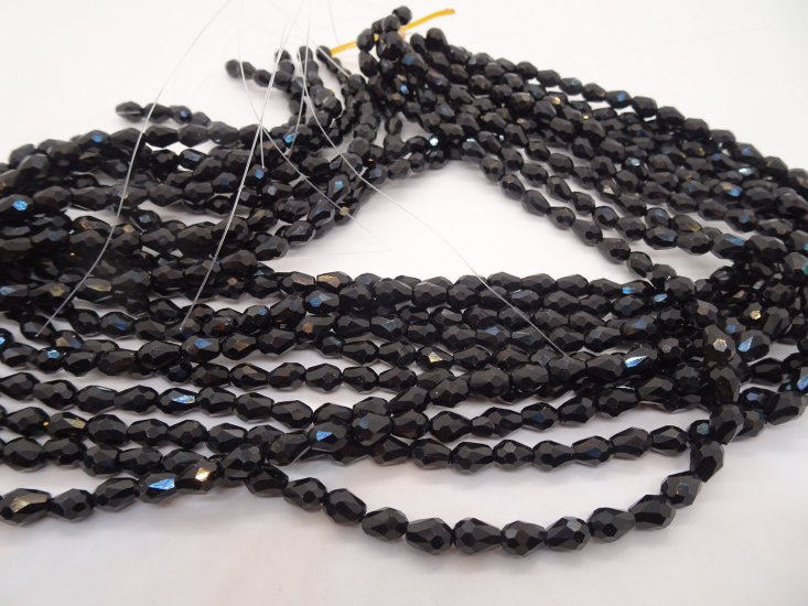 (image for) Black pear shaped faceted crystals 5x8mm #1619B
