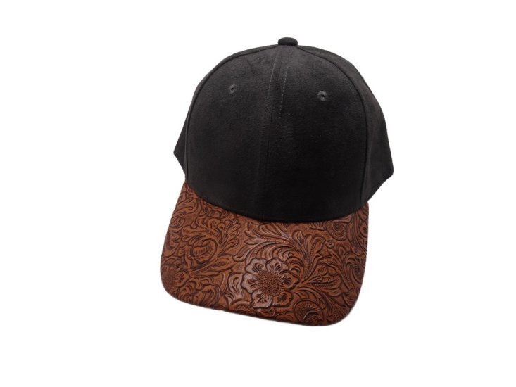 (image for) Faux leather Brim Vegan suede baseball cap - Charcoal black