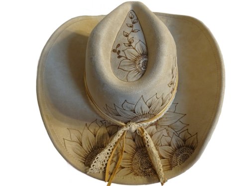 (image for) Light tan Vegan Suede Hand burned cowboy hat