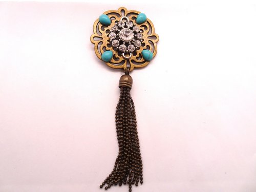 (image for) Bronze dangle pendant with metal tassel #PEN-50