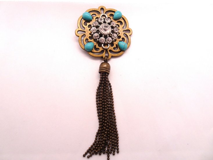 (image for) Bronze dangle pendant with metal tassel #PEN-50