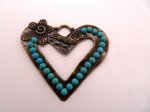 (image for) Bronze heart with faux turquoise stone jewelry pendant #RM-140