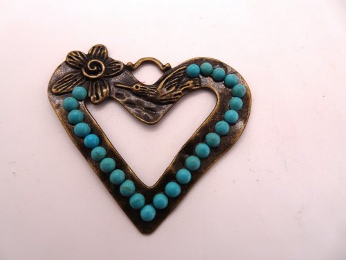 (image for) Bronze heart with faux turquoise stone jewelry pendant #RM-140