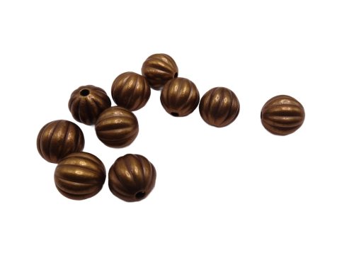 (image for) Bronze Ribbed round beads (10pcs) 13.5mm #ACR-13