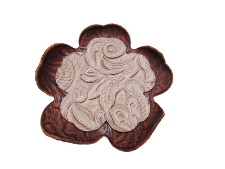 (image for) Curled Leather flower two tone #Brown.light tan