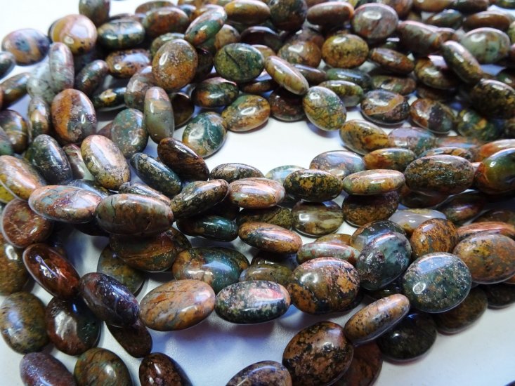 (image for) Brown green Jasper small oval 10x15mm #1710-TU
