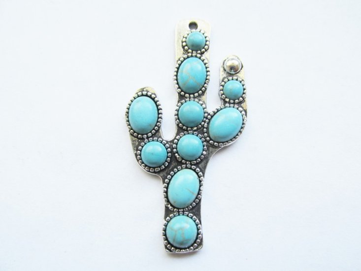 (image for) Cactus small silver pendant with stones #MP116