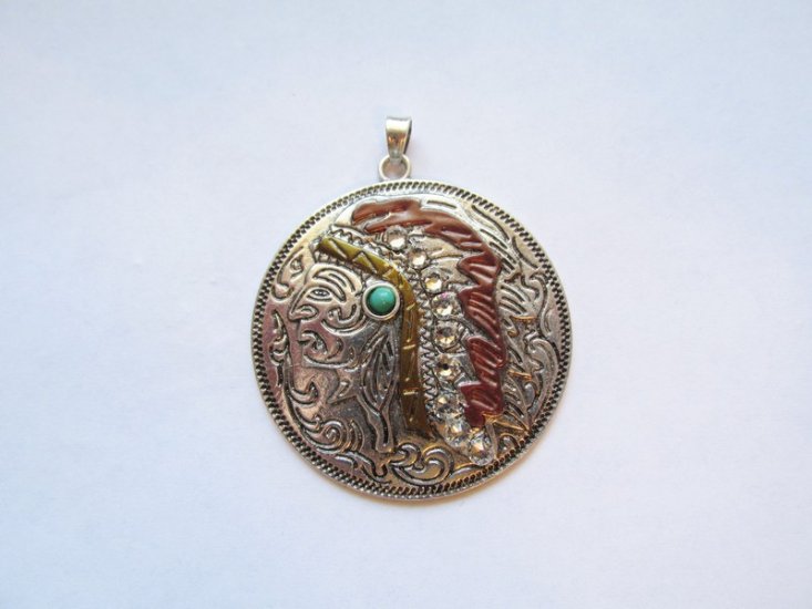 (image for) Round Indian Chief Antique Silver w/ Crystals #MP-69B