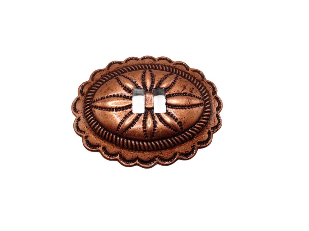 (image for) Antique copper metal oval slotted concho #HB-5