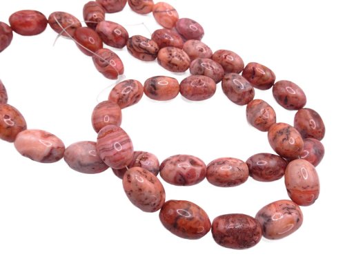 (image for) Coral and rust variegated dyed Agate barrel beads #1338