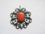(image for) Coral and Blue scrolled pendant #MP-65