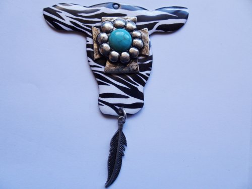 (image for) Cowskull cow skull zebra print jewelry pendant #PP43