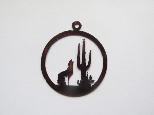 (image for) Coyote and cactus in circle #TS126