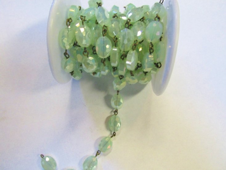 (image for) Crystal bead chain - Sea Foam/bronze (1 ft) 9x11mm