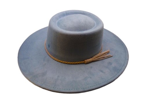(image for) Round Top wide brim Vegan suede hat - Denim Blue