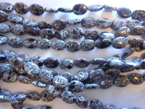 (image for) Brown and white mosaic oval beads #QB1176