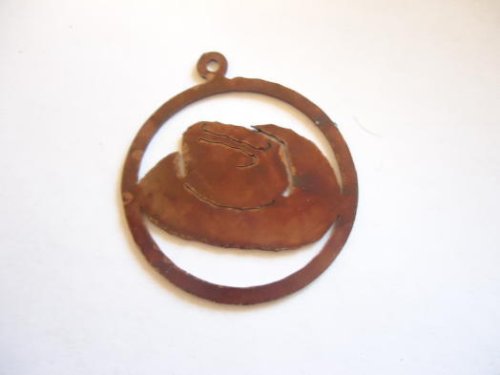 (image for) Cowboy hat in circle laser cut metal pendant #TSP141