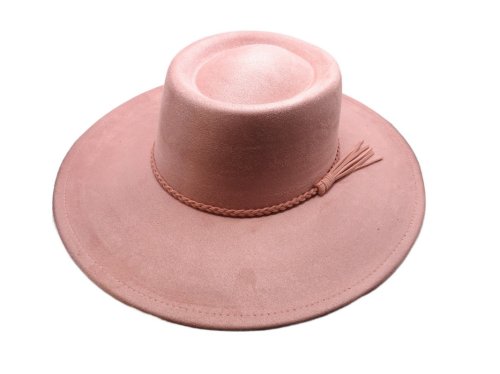 (image for) Round Top wide brim Vegan suede hat - Dusty Pink