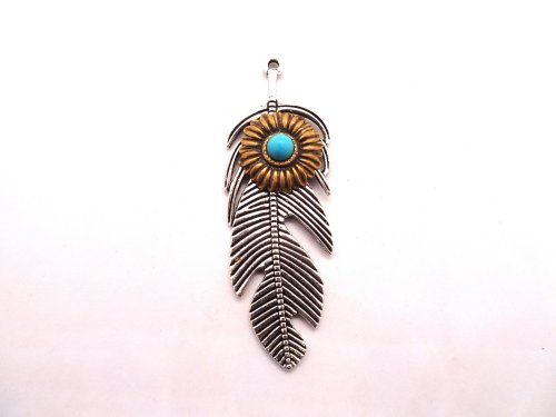 (image for) Feather antique silver with stone #PEN-51