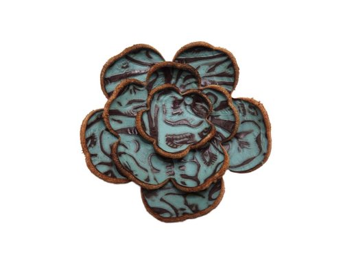 (image for) leather flower set - Blue and Brown