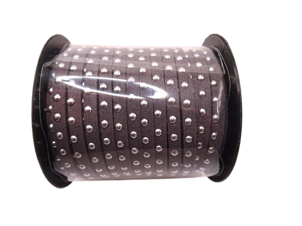 (image for) Faux leather lacing with silver studs - Gray