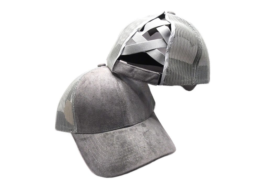 (image for) Pony Tail criss cross Mesh back cap - Gray Pony