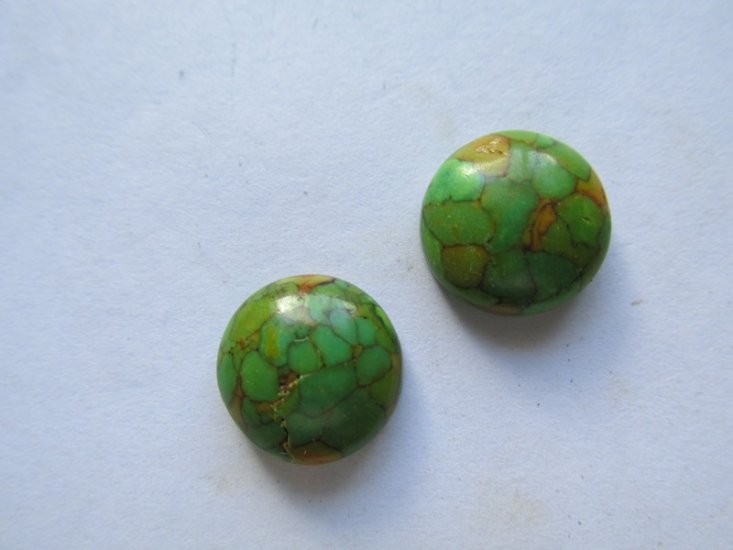 (image for) 14mm Green Mosaic Round Cabs (2pcs) #CAB-49