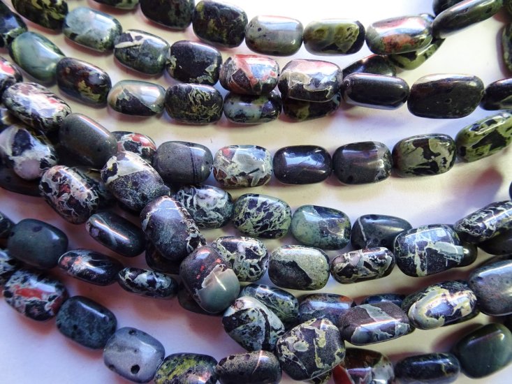 (image for) Grey green rectangle Jasper beads 10x14mm #1990