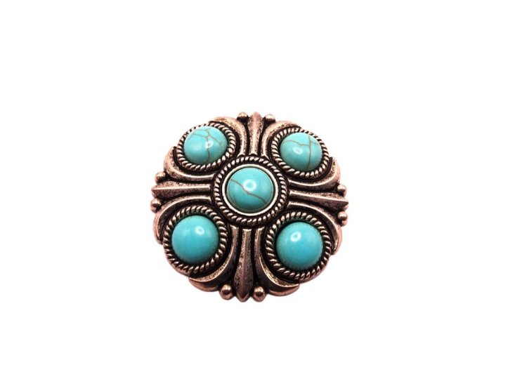 (image for) Antique silver round shield with Turquoise stones 45mm #HB-13