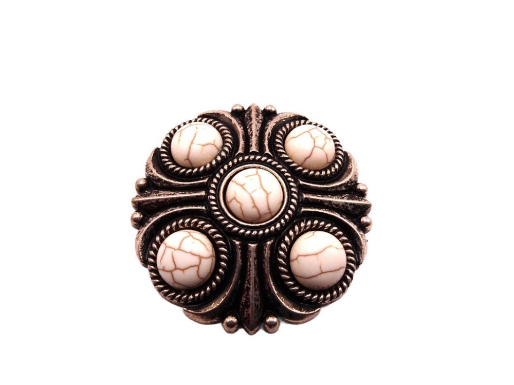 (image for) Antique Silver round shield with White stones 45mm #HB-14