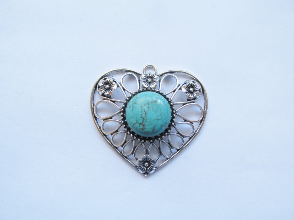 (image for) Heart pendant turquoise colored stone #RM-346