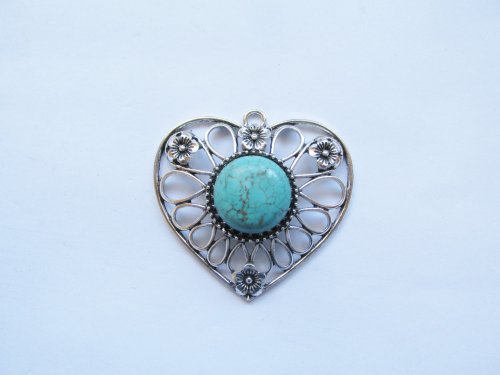 (image for) Heart pendant turquoise colored stone #RM-346
