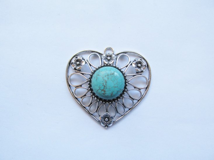 (image for) Heart pendant turquoise colored stone #RM-346