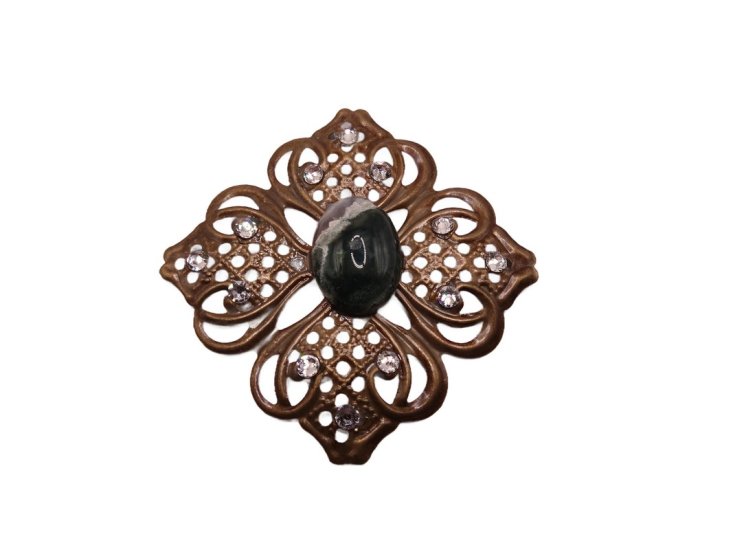 (image for) Bronze cross filigree with Green Agate Stone #HM-11