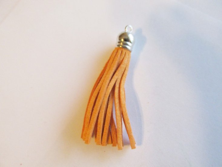 (image for) Leather Tassel light orange and sillver #BStass-orange