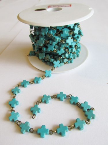 (image for) Bead chain - Turquoise cross Bronze- 8MM #BCH-crossB