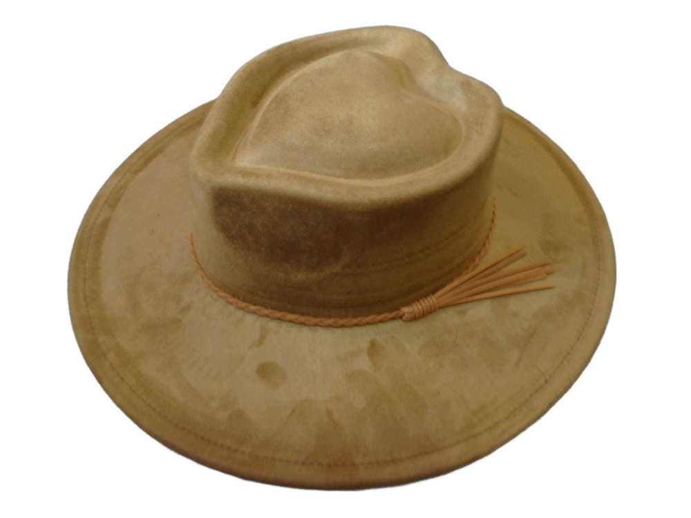 (image for) Heart shaped Vegan suede wide brim hat - Khaki Heart