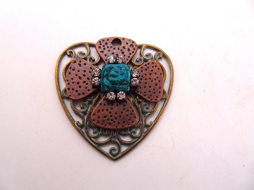 (image for) Cross over heart layered handmade pendant #RM-139