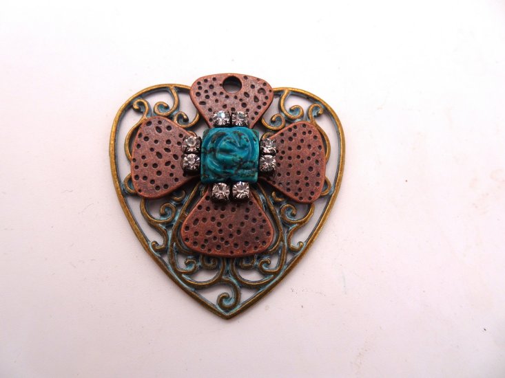 (image for) Cross over heart layered handmade pendant #RM-139