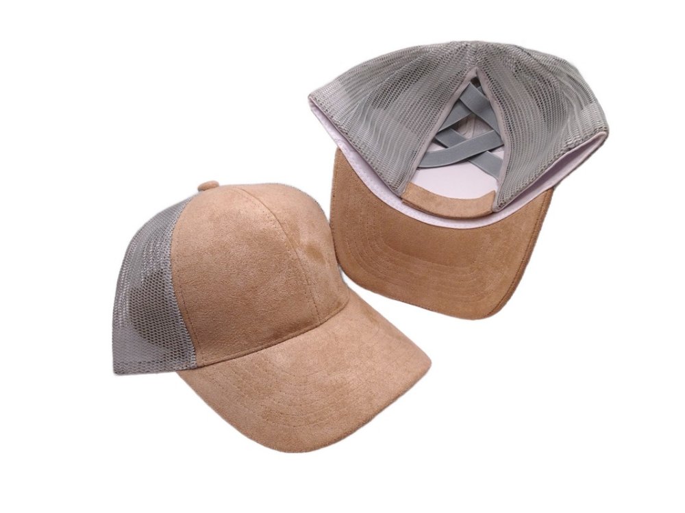 (image for) Pony Tail criss cross Mesh back cap - Light Tan pony/gray