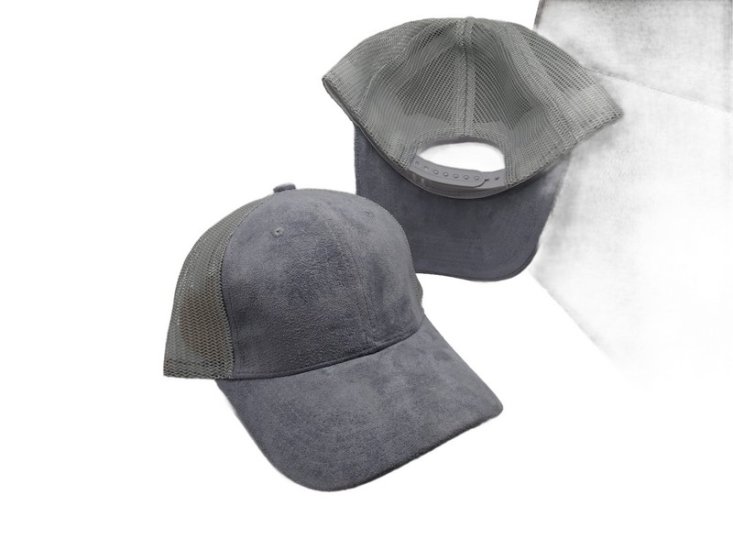 (image for) Vegan suede Mesh snap back baseball cap - Light Denim blue / gray